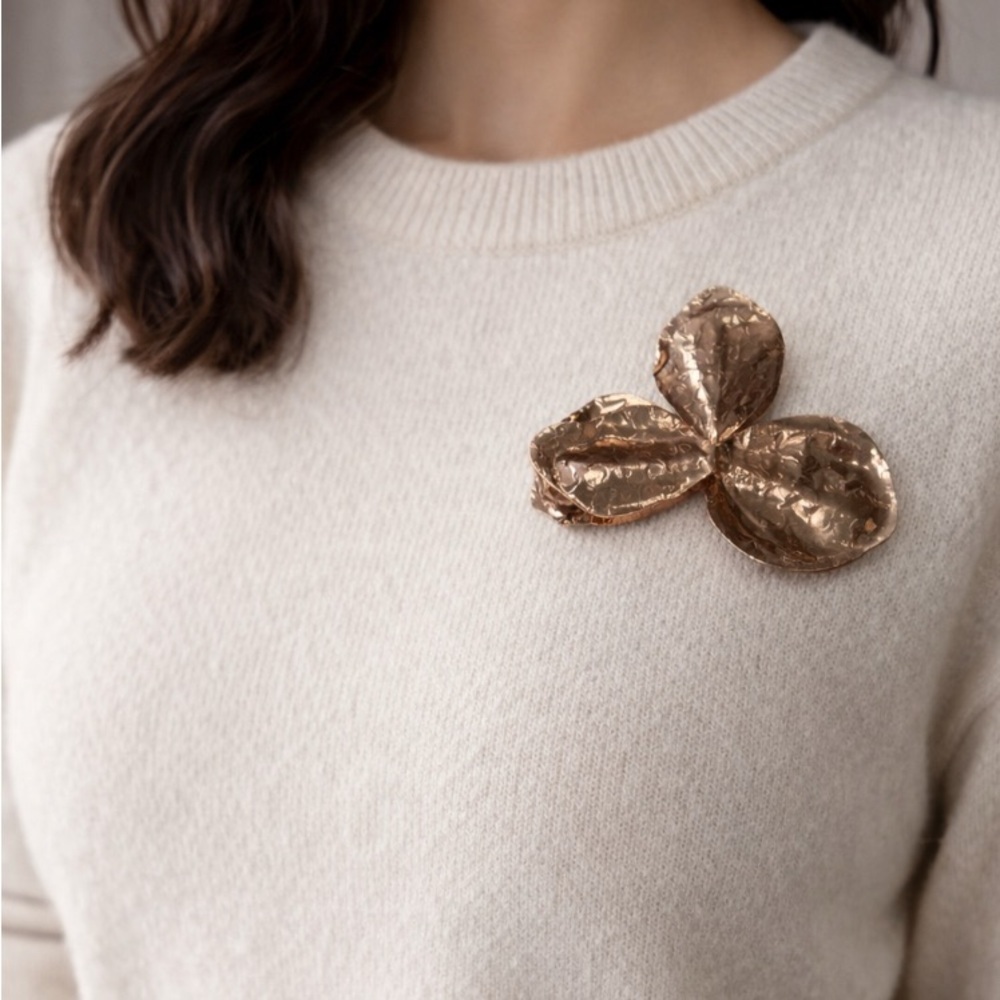 Zara Metallic Gold Floral Brooch repurposed earring